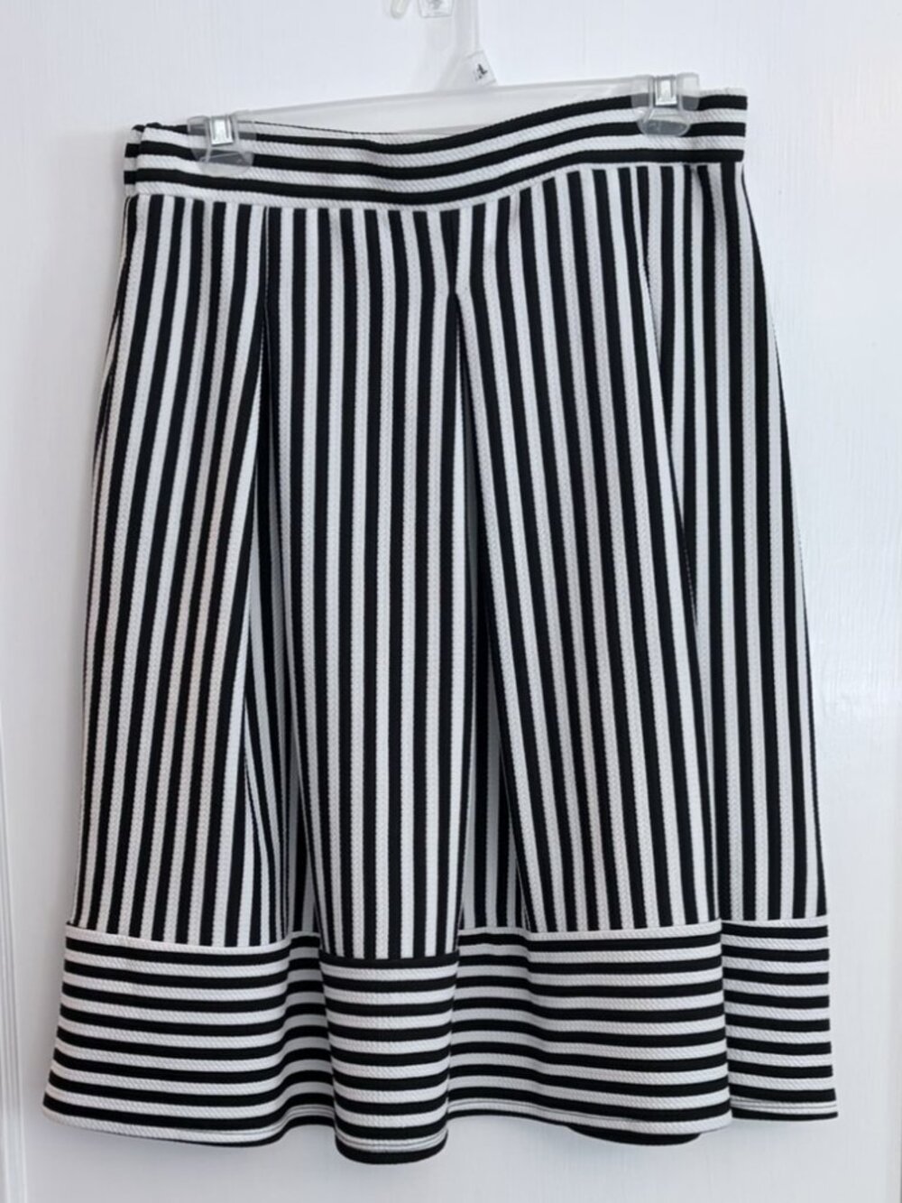 Faith & Joy Black White Striped Fit & Flare Skater Skirt